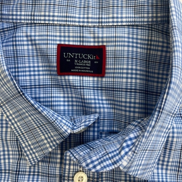 Untuckit Durbanville Wrinkle Free Long Sleeve Button Up Blue Plaid XL - Picture 4 of 8